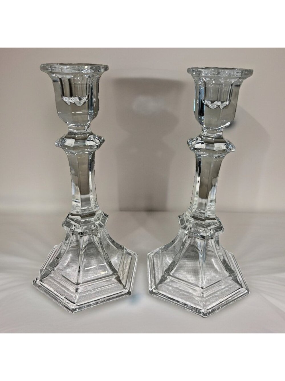 Vintage Toscany USA 24% Lead Crystal Candlestick Holders 8" Set of 2 Elegance